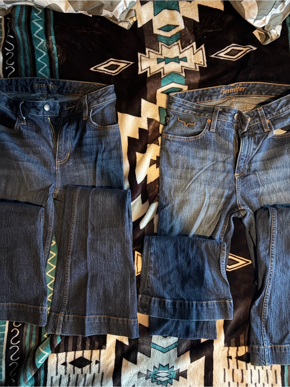 Women's Flare Denim Jeans in Dark Blue - Classic Wide Leg - Picture 3 of 4